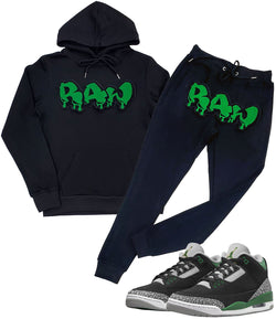 Men RAW Drip Green Chenille Hoodie and Joggers Set - Black Hoodie / Black Jogger - Rawyalty Clothing