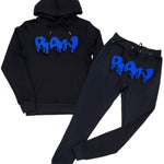 Men RAW Drip Royal Chenille Hoodie and Joggers Set - Black Hoodie / Black Jogger - Rawyalty Clothing