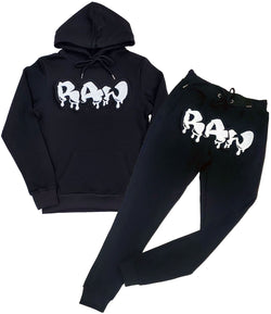 Men RAW Drip White Chenille Hoodie and Joggers Set - Rawyalty Clothing