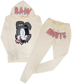Men RAW Nights Peach Chenille Hoodie and Joggers Set - Cream Hoodie / Cream Jogger - Rawyalty Clothing