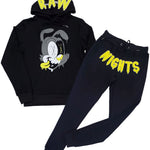 Men RAW Nights Yellow Chenille Hoodie and Joggers Set - Black Hoodie / Black Jogger - Rawyalty Clothing