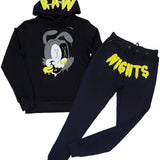 Men RAW Nights Yellow Chenille Hoodie and Joggers Set - Black Hoodie / Black Jogger - Rawyalty Clothing