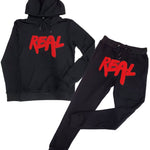 Men Real Red Chenille Hoodie and Jogger Set - Black Hoodie / Black Jogger - Rawyalty Clothing