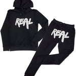 Men Real White Chenille Hoodie and Jogger Set - Black Hoodie / Black Jogger - Rawyalty Clothing