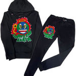 Men Save The Earth Chenille Hoodie and Joggers Set - Black Hoodie / Black Jogger - Rawyalty Clothing