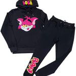 Men Vida Loca Chenille Hoodie and RAW Drip Hot Pink Chenille Joggers Set - Black Hoodie / Black Jogger - Rawyalty Clothing