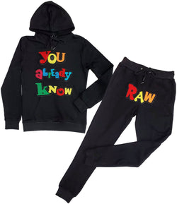 Men You already know Chenille Hoodie and Jogger Set - Black Hoodie / Black Jogger - Rawyalty Clothing
