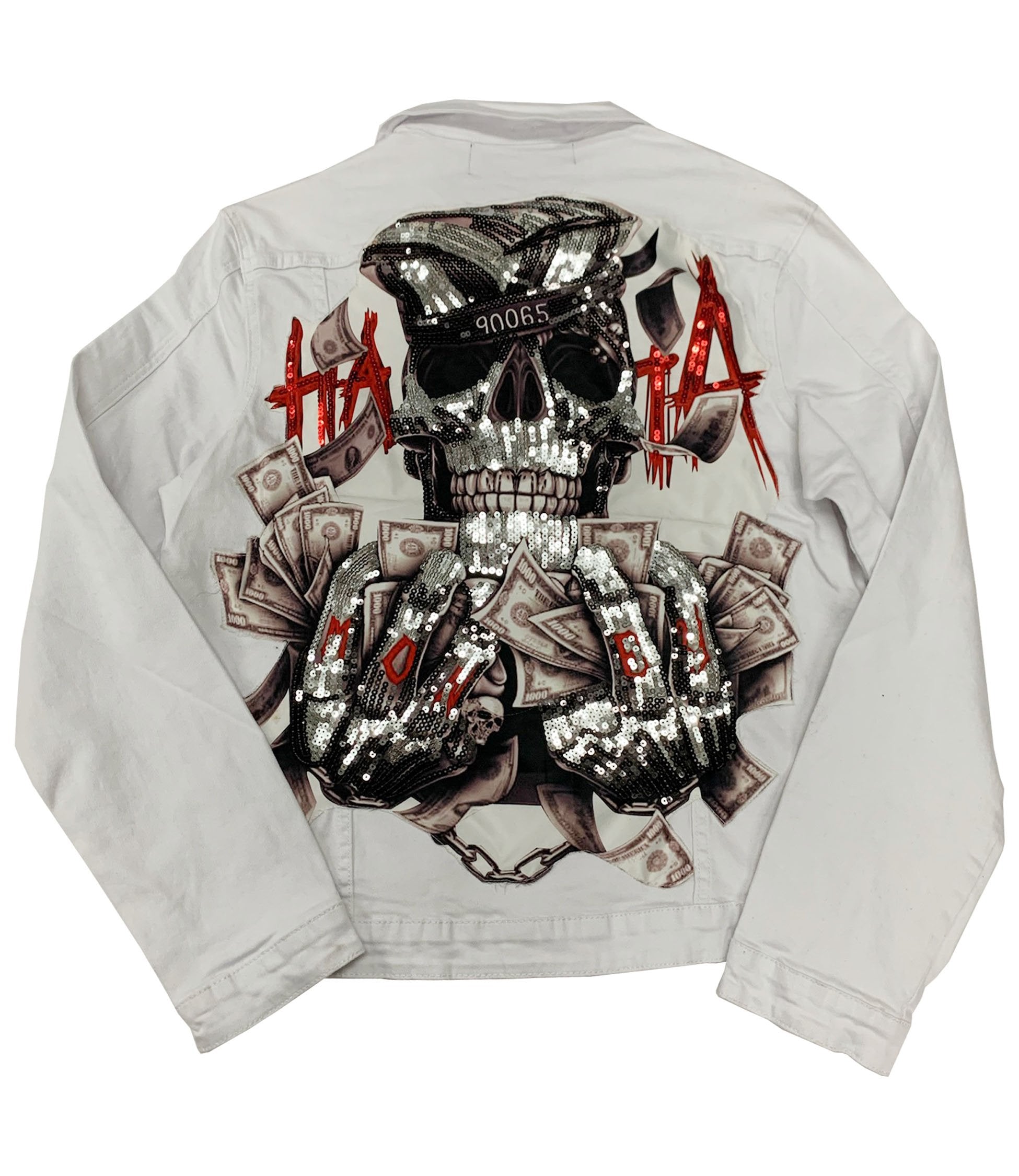 Men HATA Skull Hand Made Sequin Denim Jacket - Rawyalty Clothing