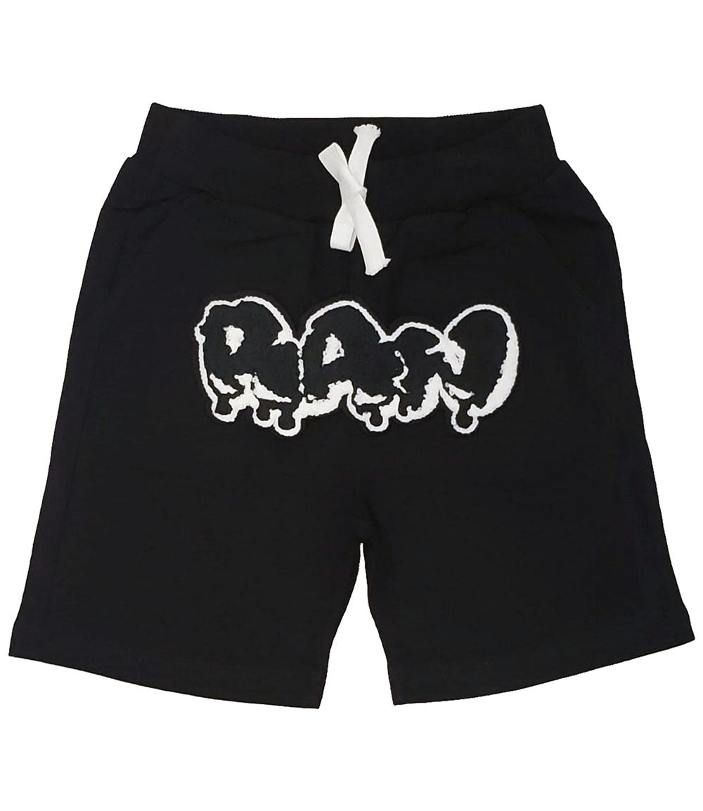 Kids RAW Drip Black Chenille Cotton Shorts - Rawyalty Clothing