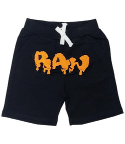 Kids RAW Drip Orange Chenille Cotton Shorts - Black - Rawyalty Clothing