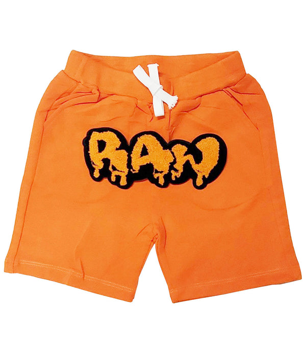 Kids RAW Drip Orange Chenille Cotton Shorts - Orange - Rawyalty Clothing
