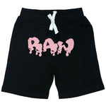 Kids RAW Drip Pink Chenille Cotton Shorts - Black - Rawyalty Clothing