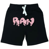 Kids RAW Drip Pink Chenille Cotton Shorts - Black - Rawyalty Clothing