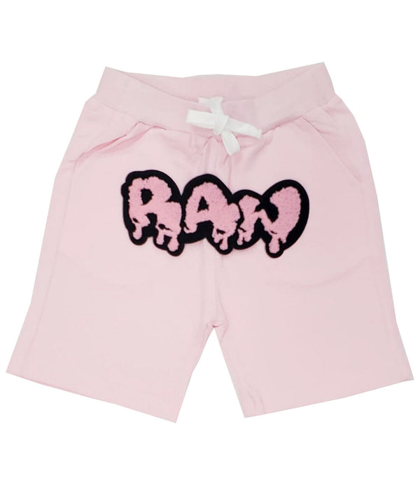 Kids RAW Drip Pink Chenille Cotton Shorts - Pink - Rawyalty Clothing