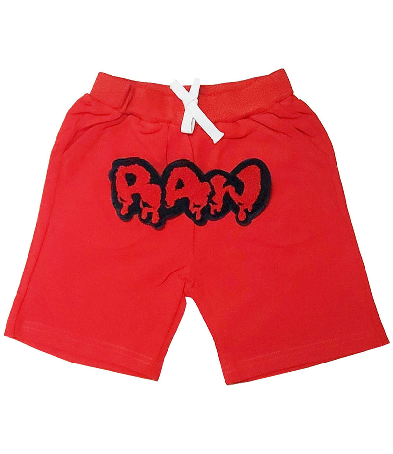 Kids RAW Drip Red Chenille Cotton Shorts - Rawyalty Clothing
