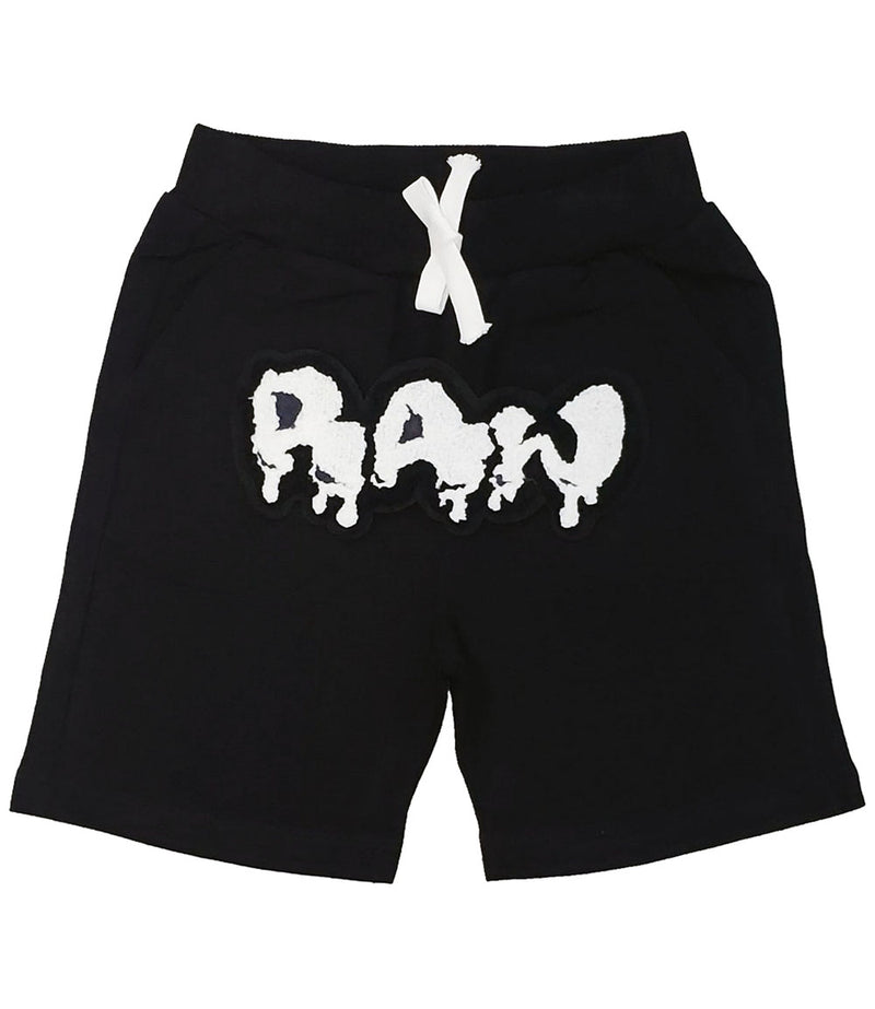 Kids RAW Drip White Chenille Cotton Shorts - Black - Rawyalty Clothing