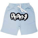 Kids RAW Drip White Chenille Cotton Shorts - Light Blue - Rawyalty Clothing