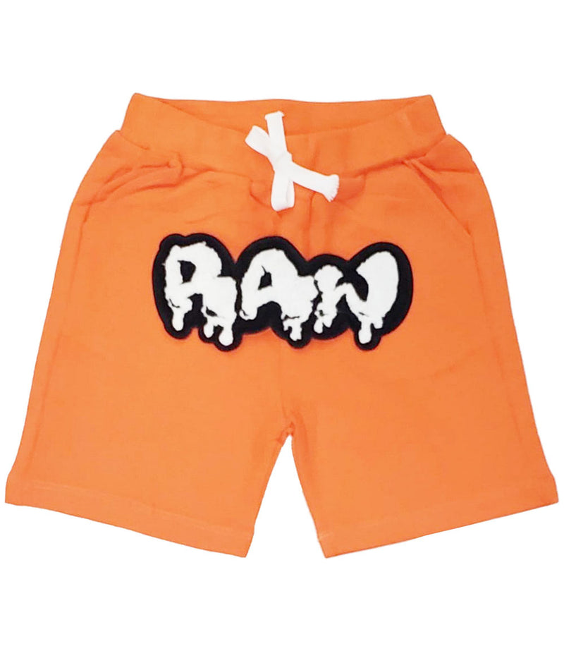 Kids RAW Drip White Chenille Cotton Shorts - Orange - Rawyalty Clothing