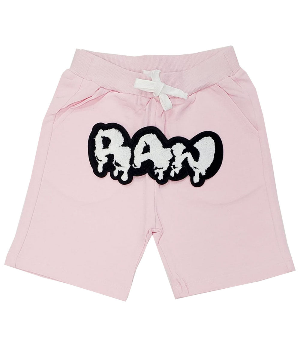 Kids RAW Drip White Chenille Cotton Shorts - Pink - Rawyalty Clothing