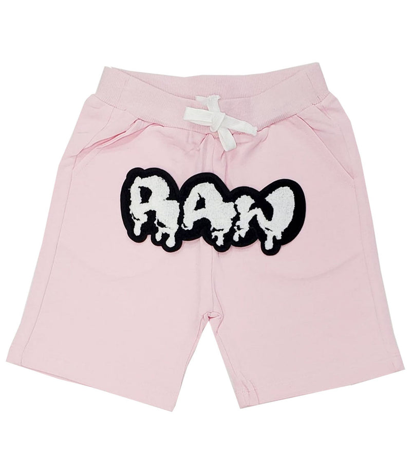 Kids RAW Drip White Chenille Cotton Shorts - Pink - Rawyalty Clothing