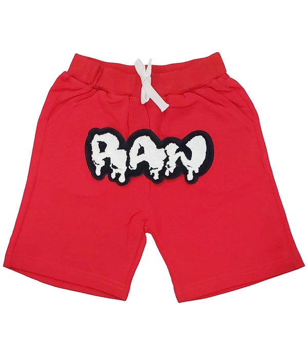 Kids RAW Drip White Chenille Cotton Shorts - Red - Rawyalty Clothing