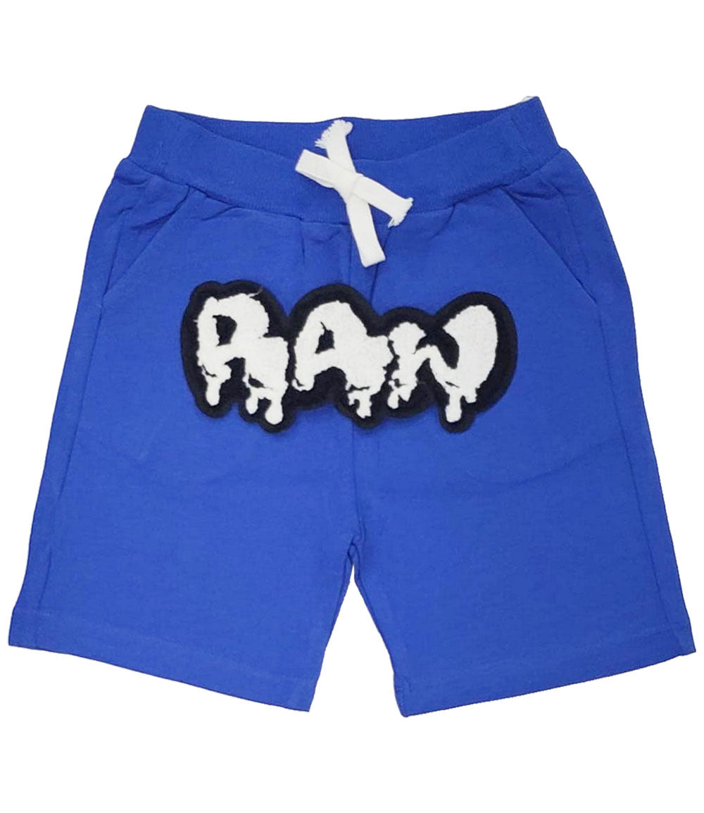 Kids RAW Drip White Chenille Cotton Shorts - Royal - Rawyalty Clothing