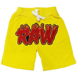 Kids RAW Flame Red Chenille Cotton Shorts - Yellow - Rawyalty Clothing