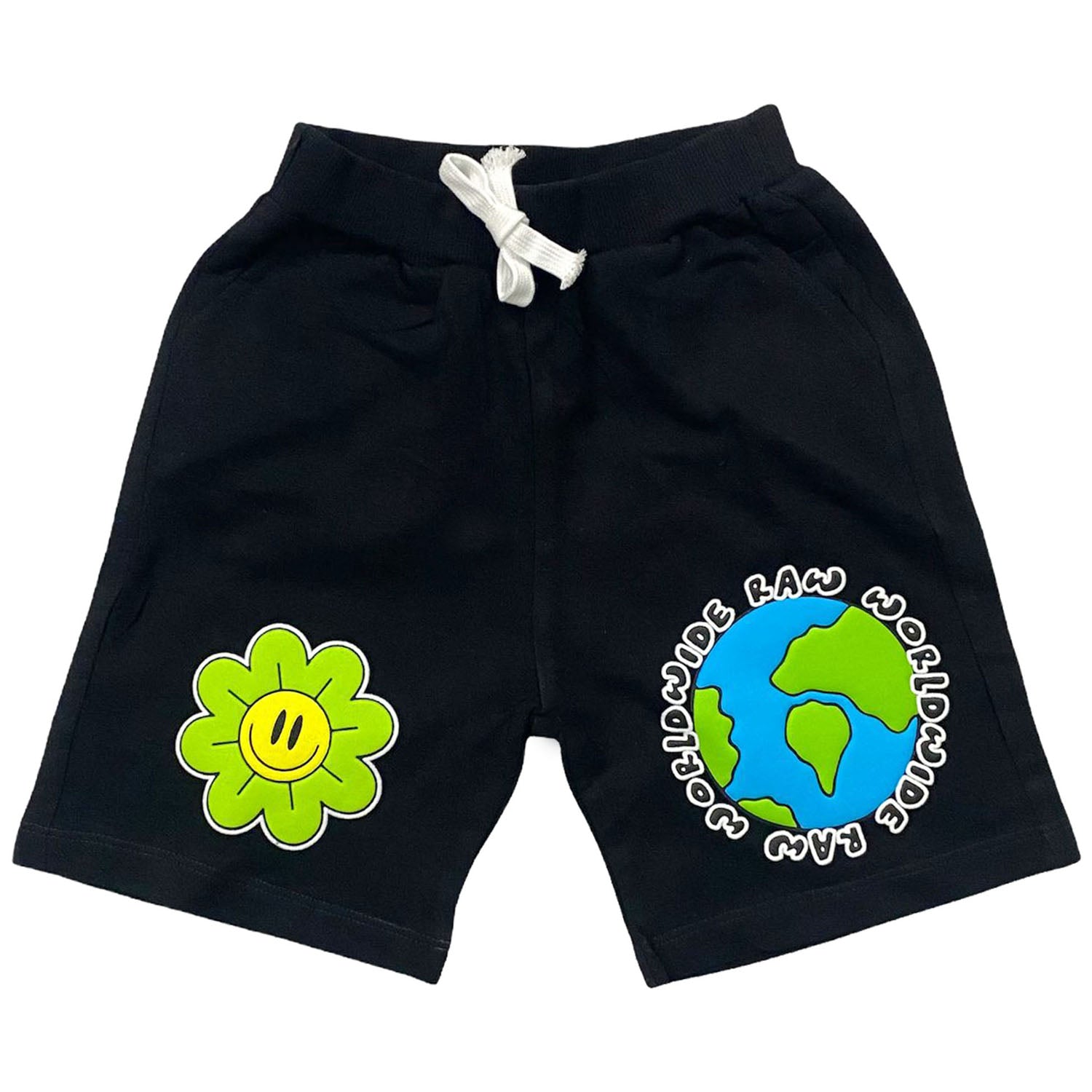 Kids RAW Way Puff Print Cotton Shorts - Black - Rawyalty Clothing