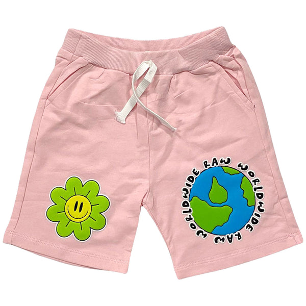 Kids RAW Way Puff Print Cotton Shorts - Pink - Rawyalty Clothing