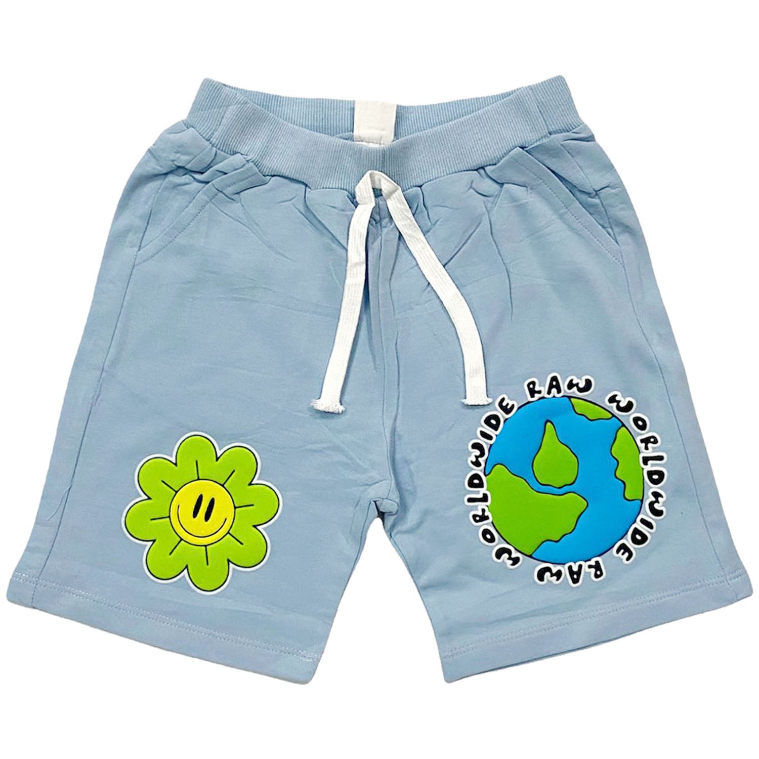 Kids RAW Way Puff Print Cotton Shorts - Sky - Rawyalty Clothing