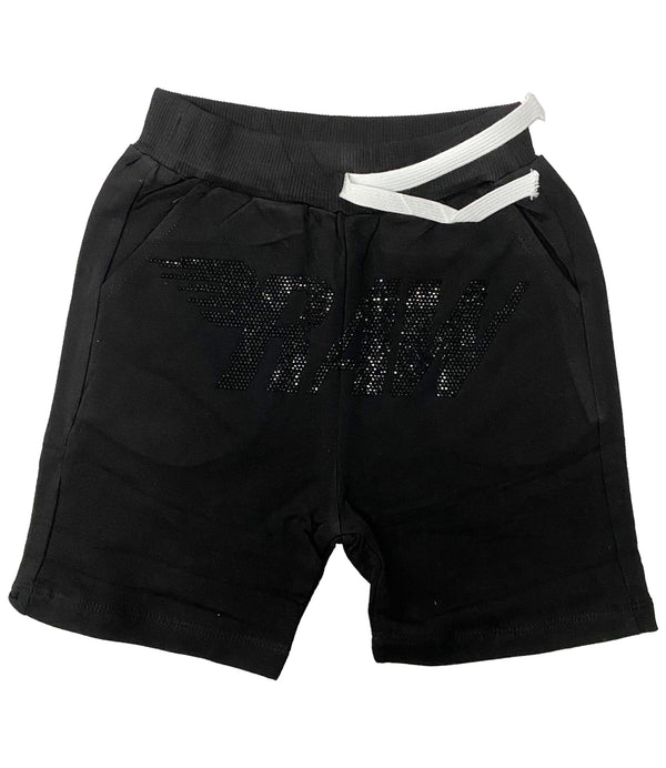 Kids RAW Wing Black Bling Cotton Shorts - Black - Rawyalty Clothing