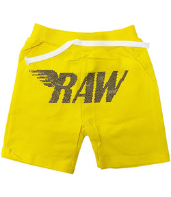 Kids RAW Wing Black Bling Cotton Shorts - Yellow - Rawyalty Clothing