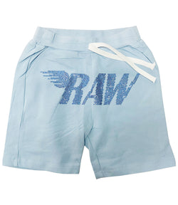 Kids RAW Wing Light Blue Bling Cotton Shorts - Light Blue - Rawyalty Clothing
