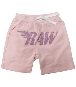 Kids RAW Wing Pink Bling Cotton Shorts - Pink - Rawyalty Clothing