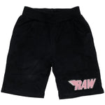 Kids RAW Wing Pink Chenille Cotton Shorts - Black - Rawyalty Clothing