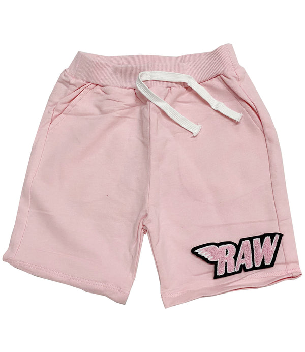 Kids RAW Wing Pink Chenille Cotton Shorts - Pink - Rawyalty Clothing