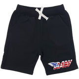 Kids RAW Wing USA Chenille Cotton Shorts - Black - Rawyalty Clothing