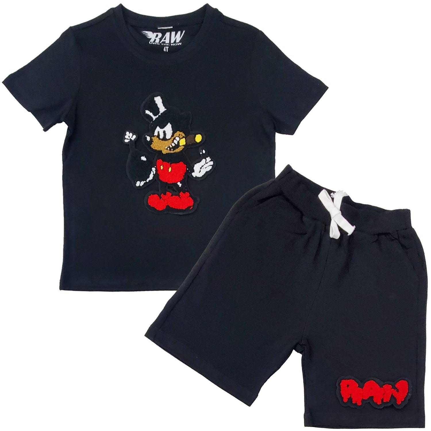 Kids Bomb Chenille Crew Neck T-Shirt and Raw Drip Red Chenille Cotton Shorts Set - Rawyalty Clothing