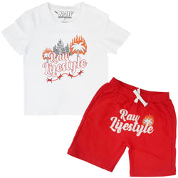 Kids Burning Paradise Puff Print Crew Neck T-Shirt and Cotton Shorts Set - Rawyalty Clothing