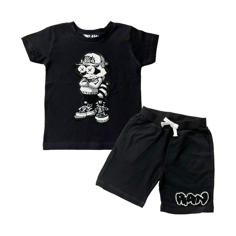 Kids Cash Addicted Chenille T-Shirt and Raw Drip Black Chenille Cotton Shorts Set - Rawyalty Clothing