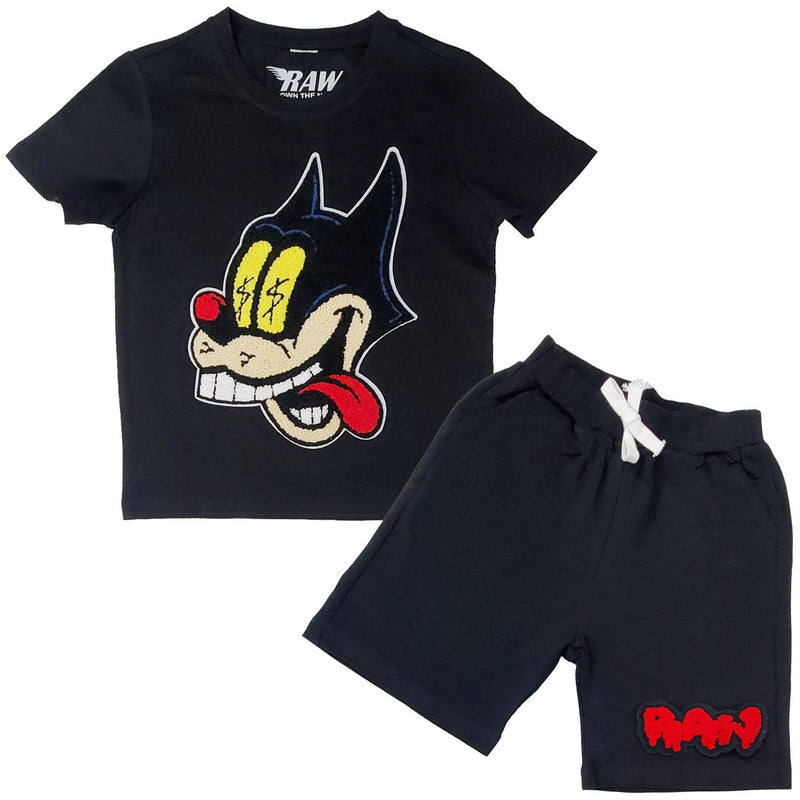 Kids Cash Chenille Crew Neck T-Shirts and RAW Drip Chenille Cotton Shorts Set - Rawyalty Clothing
