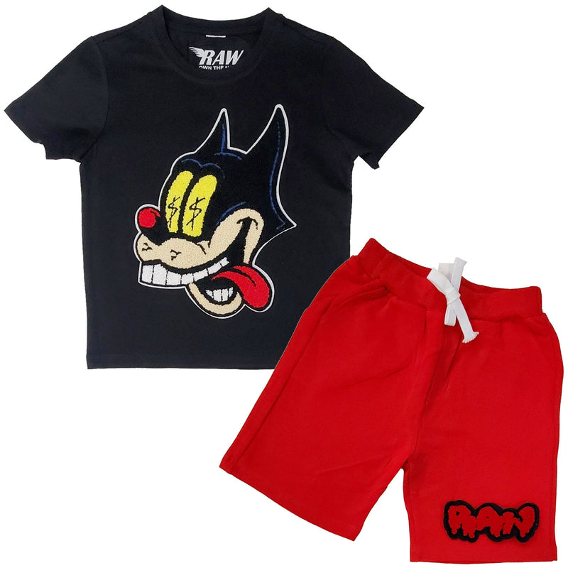Kids Cash Chenille Crew Neck T-Shirts and RAW Drip Chenille Cotton Shorts Set - Rawyalty Clothing