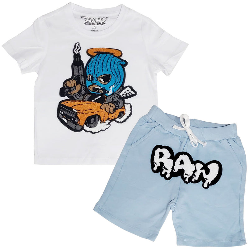 Kids Gangster Chenille Crew Neck T-Shirt and RAW Drip Chenille Cotton Shorts Set - Rawyalty Clothing