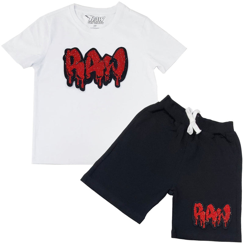 Kids RAW Drip Red Bling Crew Neck T-Shirt and Cotton Shorts Set - Rawyalty Clothing