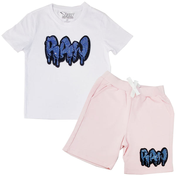 Kids RAW Drip Sapphire Bling Crew Neck T-Shirt and Cotton Shorts Set - Rawyalty Clothing