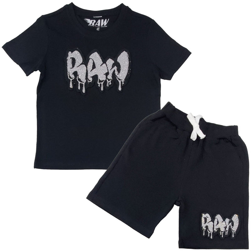 Kids RAW Drip Silver Bling Crew Neck T-Shirt and Cotton Shorts Set - Rawyalty Clothing