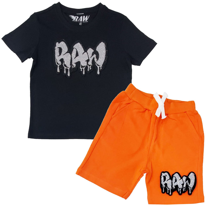 Kids RAW Drip Silver Bling Crew Neck T-Shirt and Cotton Shorts Set - Rawyalty Clothing