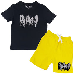 Kids RAW Drip Silver Bling Crew Neck T-Shirt and Cotton Shorts Set - Rawyalty Clothing