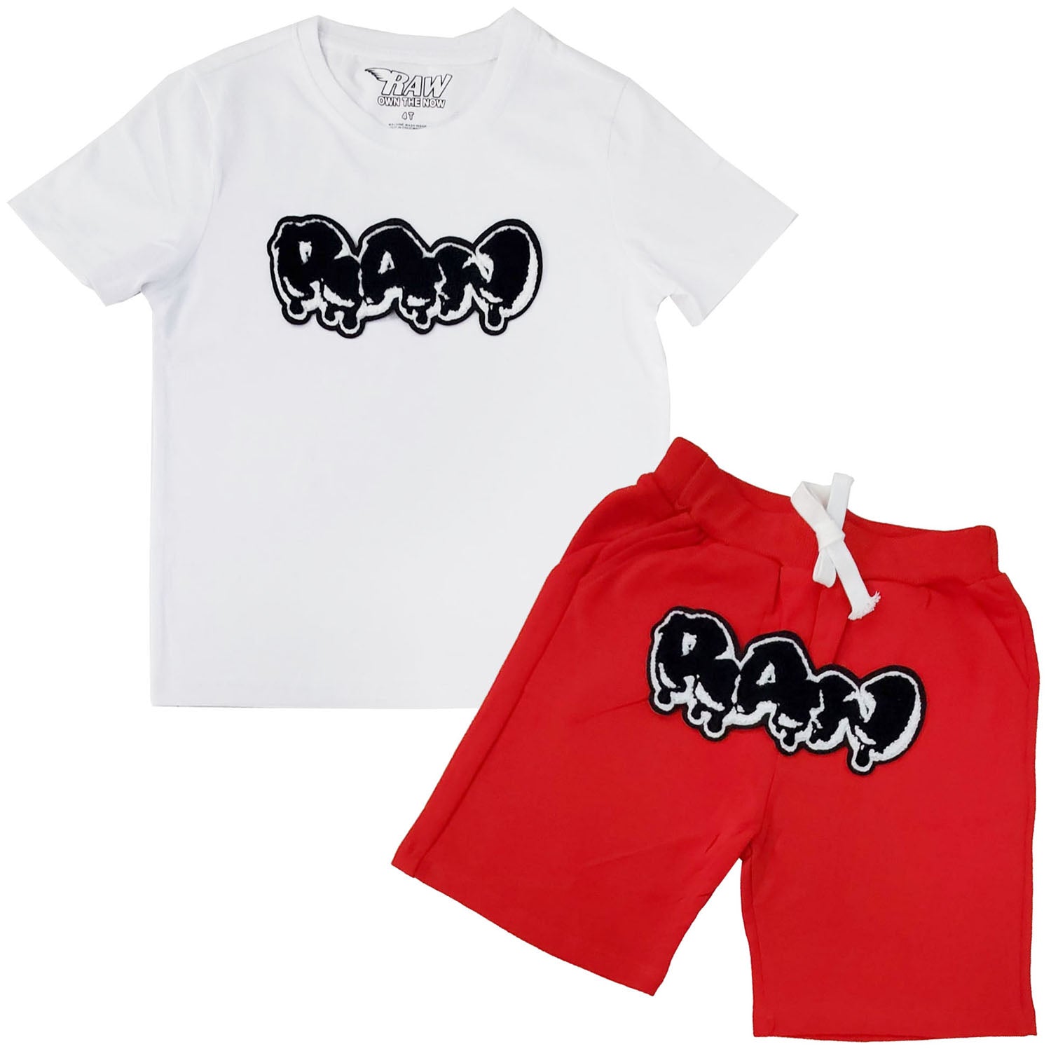 Kids RAW Drip Black Chenille Crew Neck T-Shirt and Cotton Shorts Set - Rawyalty Clothing