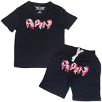 Kids RAW Drip Camo Pink Chenille Crew Neck T-Shirt and Cotton Shorts Set - Rawyalty Clothing